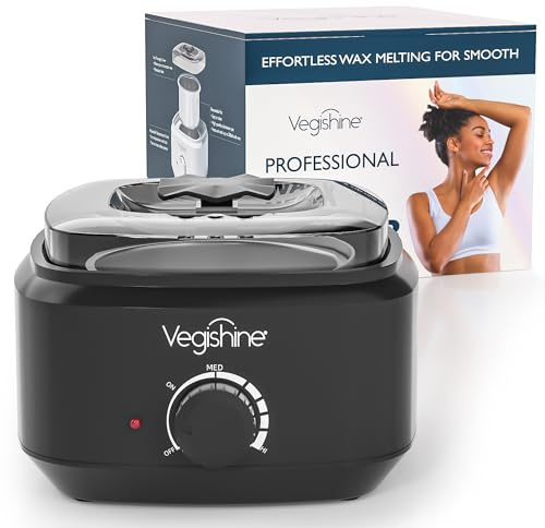 VEGISHINE Wachsbehälter, professioneller Wachserhitzer mit 600 ml abnehmbarem Aluminiumtopf, temperaturverstellbarer Wachswärmer für Haarentfernungswachs (schwarz)