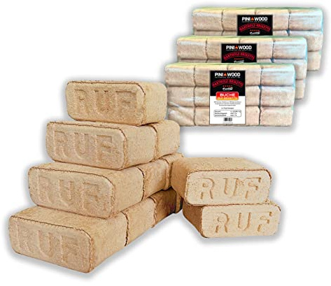 PINI Holzbriketts 100% Buche Hartholzbriketts RUF Kamin Ofen Grill Feuerstelle Brennholz (30 kg)