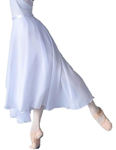 Daydance Damen Ballettröcke Lang Sheer Tanzröcke Schwarz mit Krawatte Taille - Wei - Mittel
