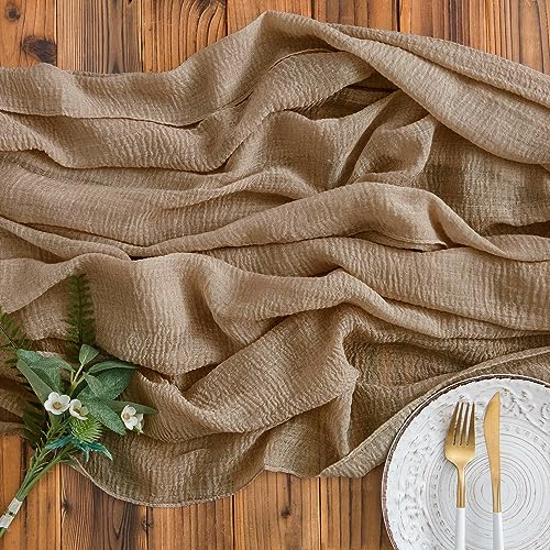 AOKSUNOVA Tischläufer Musselin Braun Dekostoff Tischläufer Hochzeit Käsetuch 3m x 80cm