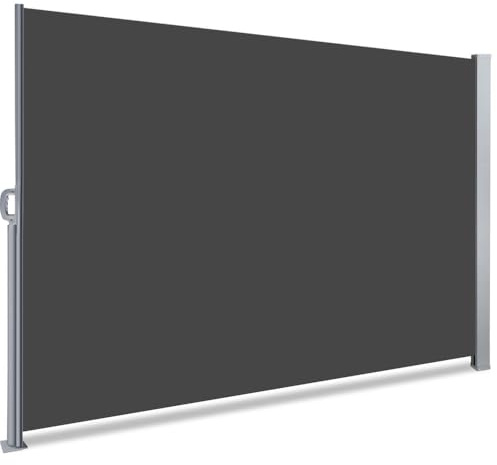 VOUNOT Seitenmarkise Ausziehbar für Balkon, Garten und Terrasse, Sichtschutz, Windschutz, Wasserdicht, Sonnenschutz, 160 x 300 cm, Dunkel-Grau