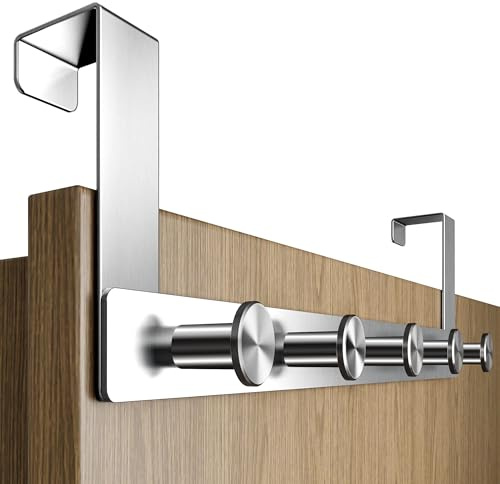 Menz Türgarderobe zum Einhängen - Edelstahl Tür-Garderobe mit Türhaken in runder Ausführung, stabile Türhakenleiste zum Einhängen, praktische Kleiderhaken Tür