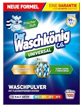 Der Waschkönig C.G. Universal Waschpulver 100 Waschladungen 6 kg – Entfernt Flecken, Schützt Textilien, für Weiße und Bunte Wäsche, Umweltfreundlich Verpackt