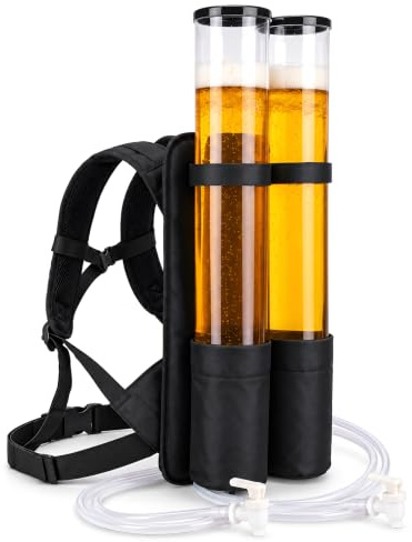 GOODS+GADGETS® Duo Bierrucksack 2x3L Doppel Getränkerucksack Party | Nie mehr Durst, mobile Biersäule mit Zapfhahn, cooler Getränke Tower für Partys, 6 Liter Volumen in 2 Tanks, aus Nylon