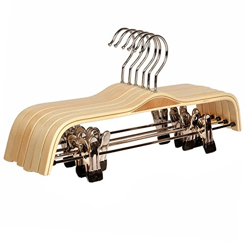 LOHAS Home 6X Holz Kleiderbügel Hosenspanner Hosenbügel für Hosen/Röcke rutschfest aus Schima-Holz 37,5 cm
