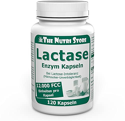 Lactase 12.000 FCC Enzym Kapseln 120 Stk. | 12.000 FCC Lactase je Kapsel - bei Lactose-Intoleranz - 120 Kapseln - Made in Germany