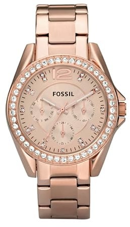 Fossil Riley Watch für Damen, Quarz-Chronographenwerk mit Edelstahl- oder Lederarmband
