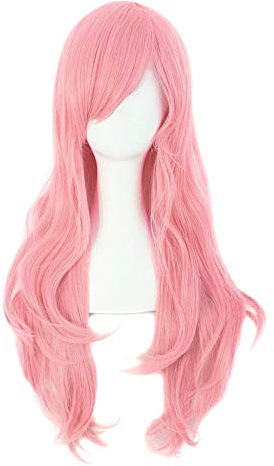 MapofBeauty 28 langes lockiges Haarspitzen Kostüm Cosplay Perücke (rosa)