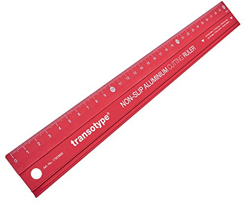 transotype Schneidelineal, 30 cm lang, Lineal aus eloxiertem Aluminium in knalligem Rot, rutschfest, robust, mit Schneidekante