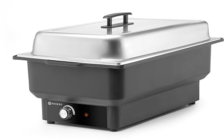 HENDI Chafing Dish Tellano, Speisenwärmer, Buffetwärmer, Wärmebehälter, 9L, 230V/900W, 573x348x(H) 284mm, Edelstahl, Polypropylen, Schwarz