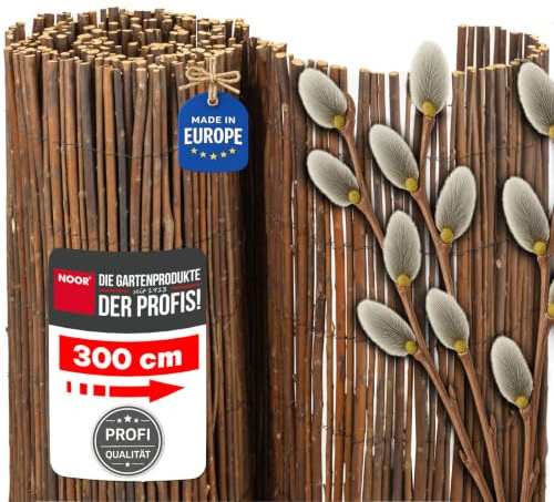 NOOR Weidenmatte Deluxe - Sichtschutzmatte Weidenzaun - Natur 0,9x3,0 m | Hochwertiger Sicht- & Windschutz aus Weidenzweigen für Garten, Terrasse & Balkon - robuste Zaunblende mit verzinktem Draht