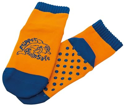 Flipper Swimsafe - Aquasocken mit Anti-Rutsch-Sohle in Blau-Orange, für Kinder und Kleinkinder, für den unbeschwerten Schwimmbadbesuch, Made in Germany