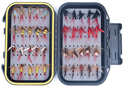 ANCLLO Fliegenfischen, 40 Stück, Set mit Fliegenfischen, Köder mit wasserdichter Fliegenbox
