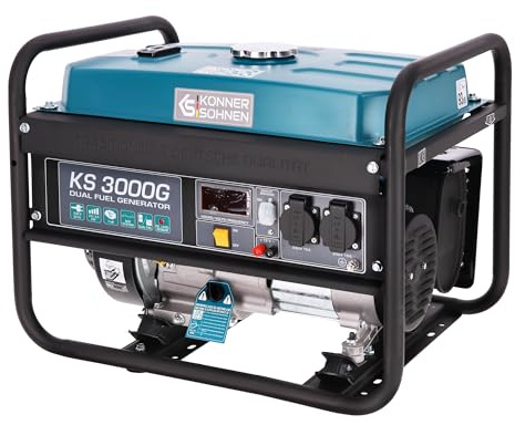 Könner & Söhnen KS 3000G - Hybrid Benzin-LPG 4-Takt Stromerzeuger, Kupfer Generatoren 3000 Watt, 16A, 230V, Generator für Kleinhaus, Garage oder Camping