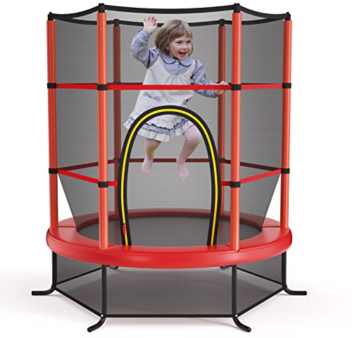 GYMAX Ø165 cm Gartentrampolin mit Sicherheitsnetz & Randabdeckung, Fitnesstrampolin, Kindertrampolin für Kinder ab 3 Jahren