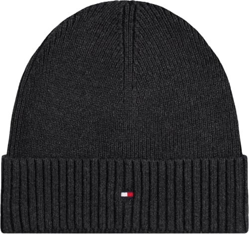 Tommy Hilfiger Herren Strickmütze Flag Cotton Beanie mit Kaschmir, Mehrfarbig (Charcoal Gray), Einheitsgröße