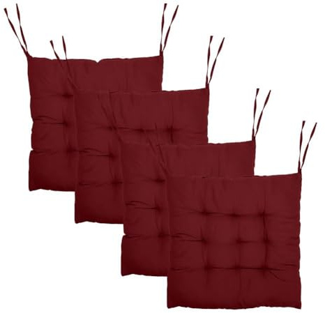 MIUUIPI 4 Stück Stuhlkissen, 40 x 40 cm Sitzkissen mit Bändern, Kissen für Gartenstühle, Sitzpolster für Indoor und Outdoor, Stuhlauflage für Esszimmer, Wohnzimmer, Studierzimmer (Weinrot)
