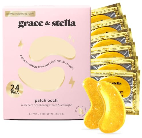 grace & stella - Preisgekrönte Augenpads, Eye Pads Reduzieren Dunkle Augenringe, Gegen Tränensäcke und Falten, Kühlende und Erfrischende Augen Pads Masken, Gel-Eyepads [24 Paare, Gold]