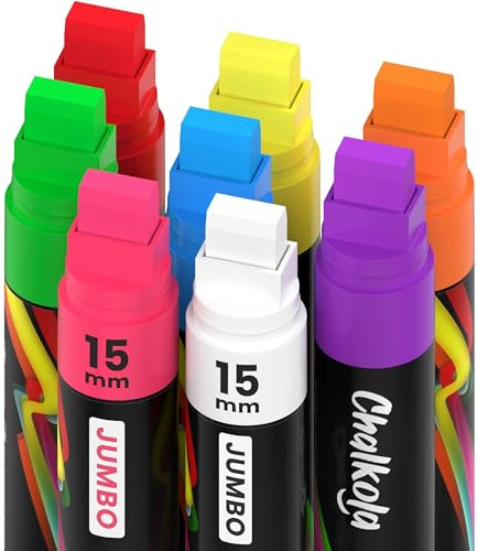 Chalkola 8 Kreidestifte für Tafel Abwaschbar 15mm Jumbo, Fensterstifte | 3 in 1 Spitze, Glasstifte & Tafelstifte Abwischbar, kreidestifte, Kreidemarker für Fenster, Chalk Marker, Fenstermalstifte