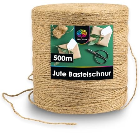 OfficeTree 500m Jutegarn 2mm - Bastelschnur - Kordel Natur - Paketschnur Naturfaser - Juteschnur - Juteband für Gartenbedarf zum Geschenk verpacken Dekoration - Jute Schnur basteln - Jute Twine