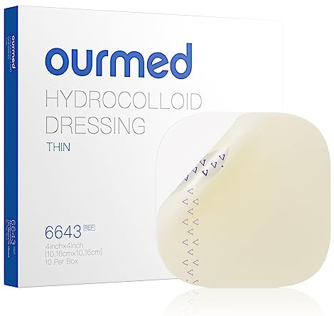 Ourmed Hydrokolloid Pflaster groß 10 x 10 cm, 0.3 mm dick, wasserdichtes Wundpflaster mit Klebefläche für leichte Exsudatwunden, Blasen, Akne, oberflächliche Wundversorgung, 10 Stück
