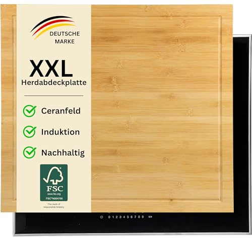 MOON HOME Schneide- und Abdeckplatte - Eclipse, aus nachhaltigem FSC Bambus/Holz, antibakteriell, große 2-in-1 Herdabdeckplatte, rutschfeste Füße, mit Saftrille, 50 x 56 x 4 cm