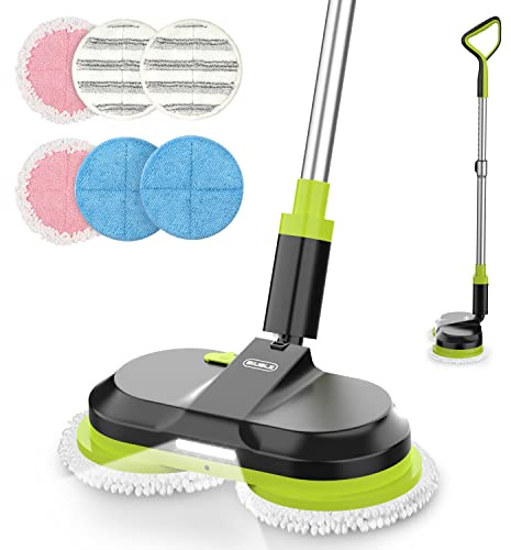 BIUBLE Elektrischer Mopp Bodenwischer Elektrisch Kabellos mit Sprühfunktion Akku Wischmopp Poliermaschine，300 ML Wassertank，LED Beleuchtung，Doppelte Rotation moppe zum Wischen und Polieren