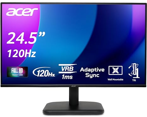 Acer EK251QG Monitor 24.5 Inch (62 cm Screen) Full HD, IPS, 120Hz HDMI, 75Hz VGA, 4ms (GTG), HDMI 1.4, VGA, AdaptiveSync