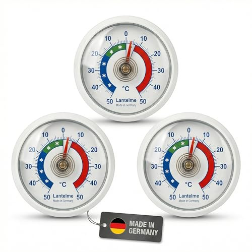 Lantelme 3 Stück Kühlschrankthermometer Set zum ankleben Temperaturüberwachung + - 50°C | Präzise Analog Thermometer für Kühlschrank Gefrierschrank Kühltheke Kühlhaus | Kunststoff Farbe Weiss