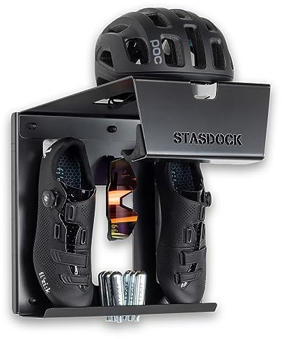 Stasdock Fahrrad Wandhalterung - Rennrad Halterung Wand Träger (Happy Black) Fahrradträger für Zuhause - Fahrradwandhalter auch für Helm Patronen und Schuhen