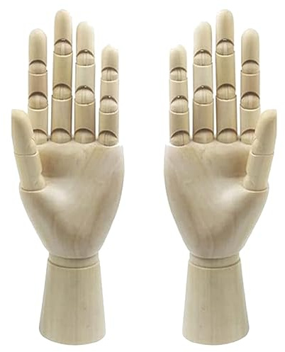 Tagtight 2 Stück Gelenkig Gliederhand, Holzhand beweglich, Hand Gliederpuppe Modell, Art Mannequin Handmodell Zeichenpuppe für Skizzen, Malerei und Anatomie-Studium(Linke+Rechte)