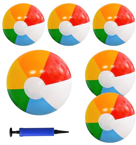 6 Stück Aufblasbare Wasserbälle, 3*30/2*40/1*50cm Inflatable Ball Wasserbälle, Strandball Aufblasbar Kinder groß, Mittel, klein, Rainbow Beach Balls, Bunt Wasserball Aufblasbar, 1*Luftpumpe