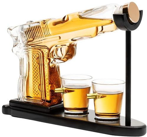 Focenat Whisky Geschenkset, Whisky Karaffe, Karaffe mit Gläsern, Schnaps Dekanter, Gun Dekanter Set mit 2 Bullet Gläsern, Geburtstagsgeschenk für Männer