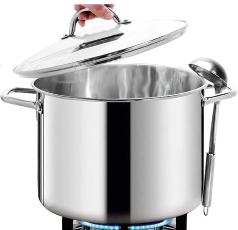 HOMICHEF Großer Suppentopf mit Deckel aus nickelfreiem Edelstahl (29 cm, 11 Liter) – Hochglanzpolierter Suppentopf 11 L – Schwerer Induktionstopf mit Deckel