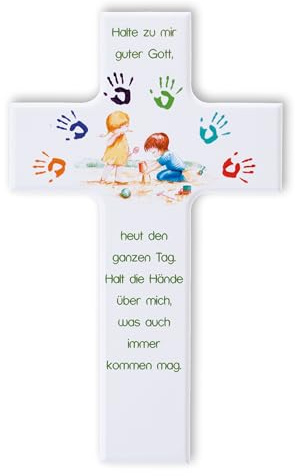 Fritz Cox Kinder-Holz-Kreuz: 'Gott beschütze mich'- kindliches Wandkreuz und ein schönes Taufgeschenk oder Kommuniongeschenk