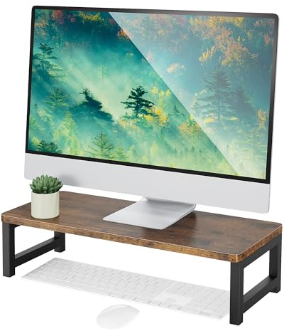 OROPY Vintage Monitorständer aus Holz, Bildschirmerhöhung, für Laptop, Computer, Notebook, iMac, PC, Schreibtischaufsatz mit Stauraum für Haushalt und Büro, 55 x 23 x 14cm, Dunkelbraun