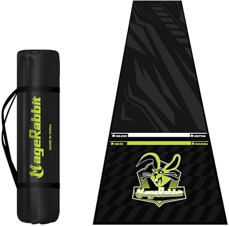 MageRabbit DartMatte 65x295cm,Dartteppich mit Abwurflinie,rutschfeste Teppichmatte für Boden und Dartspitzen Schutz,Dartteppich mit Oche,Dartscheibe Matte (Black)