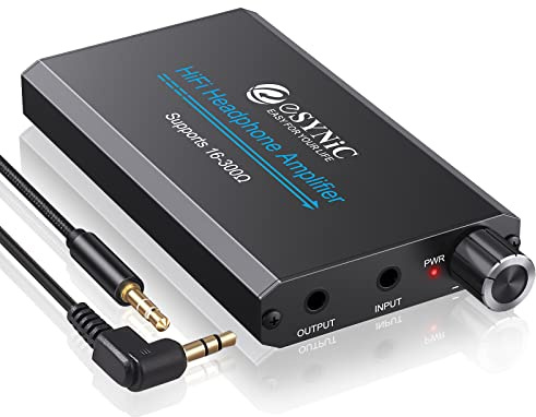 eSynic Kopfhörerverstärker Tragbar HiFi Kopfhörer Verstärker 16-300 ohm Headphone Amplifier HiFi Amplifier mit Wiederaufladbare Lithium-Batterie für MP3 MP4 Handy Laptop Tablet