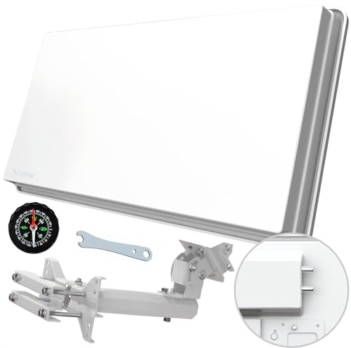 STRONG - SlimSat SA62 - Kompakte Satellitenantenne - Integriertes Twin LNB - mit Fensterhalterung - Montage an Wand, Balkon oder Mast - Ideal für Camping, Reisen und Eigenheim - weiß