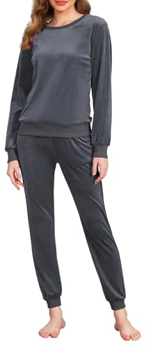 Wayleb Schlafanzug Damen Samt 2 Teilig Langarm Warm Herbst Winter | Samtweich und Warm, Rundhals, Langarm, 2 Teilig, Elastische Hose mit Taschen, Herbst Winter, Schlafen und Zuhause