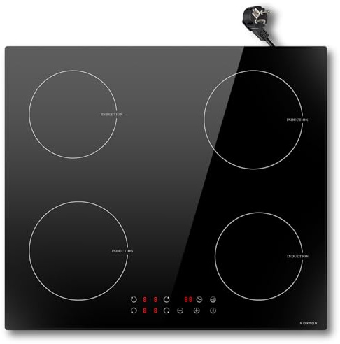 NOXTON Induktionskochfeld 4 platten 60cm mit Stecker – Autarkes Einbau Induktionsherd, Kochfeld Induktion mit 3500W, Touch, 9 Heizstufen, 1-99Min Timer, Kindersicherung, Automatische Abschaltung