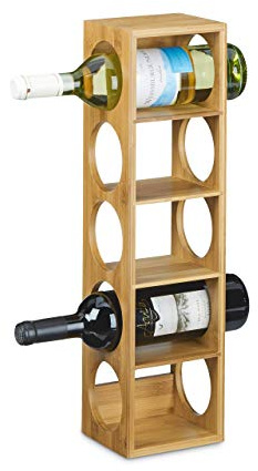 Relaxdays Weinregal aus Bambus HxBxT: ca. 53 x 14 x 12 cm mit 5 Fächern Holzregal für Wein Flaschenregal modern Regal für Getränke Weinhalter zur waagerechten Lagerung stapelbar, natur