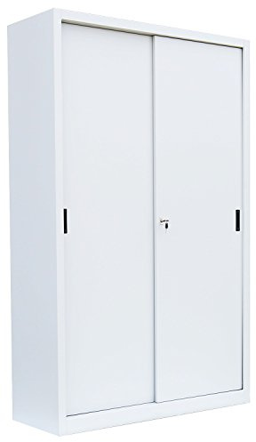 Schiebetürenschrank Weiß 195x120x45cm Schwebetüren Aktenschrank Stahl | Groß, Komplett montiert, 550167