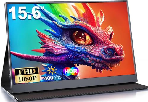 MOMODS Portable Monitor, 15.6 Zoll Tragbarer Monitor, IPS FHD 1080P HDR | Externer Mobile Bildschirm mit Mini HDMI Typ C, für Laptop, Mac, PS5, Xbox