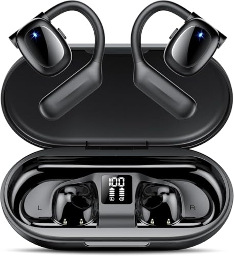 Hendari Open Ear Kopfhörer Bluetooth 5.3,Bluetooth Sport Kopfhörer, LED-Anzeig, 75 Stunden Spielzeit, Tiefer Bass Wireless Earbud, Wireless Earbuds mit 4 Mikrofon, IPX5 wasserdicht für Fahren, Arbeit