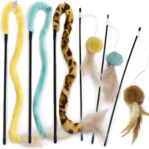 KTL Interaktives Katzenspielzeug Angel mit Federn, katzenspielzeug Set of 6,Katzen spielsachen für Kätzchen und Katzen