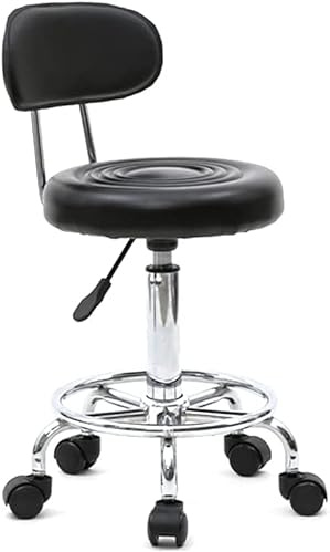 TactFire Ergonomischer Rollhocker mit Rückenlehne Arbeitshocker Drehhocker Rollhocker 360° drehbar Höhenverstellbarer 48-58cm für Büro Salon (Schwarz, 1)