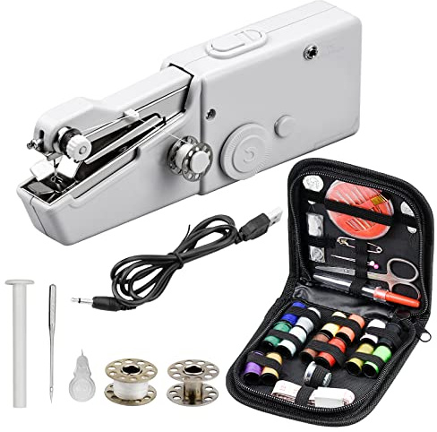 ALFFREUDE Mini-Nähmaschine, elektrische Mini-Nähmaschine, tragbar, einfach zu bedienen, Schnellstich, geeignet für Kleidung, Vorhänge, Heimwerken, Reisen mit der Familie