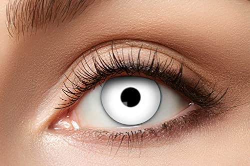 Zoelibat Eyecatcher – White Zombie – Farbige Wochen-Kontaktlinsen in durchgängigem Weiß – Kontaktlinsen Halloween weiß ohne Stärke