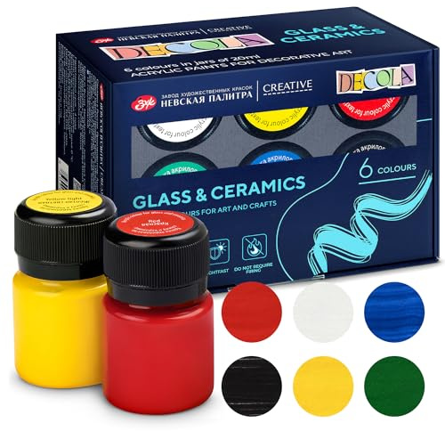 Decola Porzellanfarben Set, 6x20ml permanent für Glas und Keramik | Acrylfarben für Glas und Keramik 6x20 ml, permanent und deckend, Tassen und Teller bemalen, Geschenke und Hobby